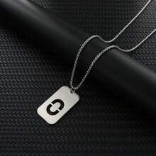 1pc Hollow Out Letter Necklace For Men, Hip Hop Sweater Chain Jewelry, Rectangular Smooth Tag Pendant - Silver - View 28
