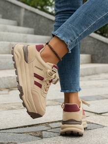 女士休閒運動鞋,秋冬款式,加厚鞋底,增高設計,橡膠鞋底,柔軟舒適,多功能,圓頭,保暖鞋款 - 紅色 - 查看 4