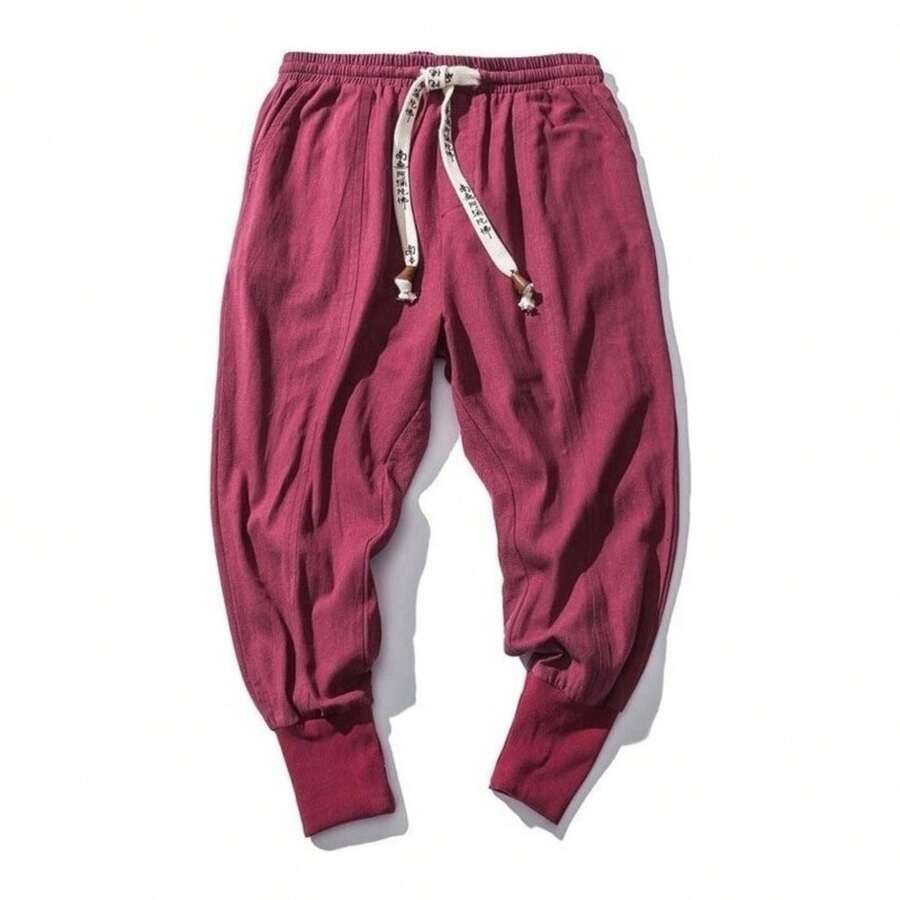 Pantalones Harem De Los Hombres De Cintura Elástica Sólida - Rosa Fucsia - Ver 1