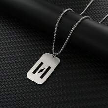 1pc Hollow Out Letter Necklace For Men, Hip Hop Sweater Chain Jewelry, Rectangular Smooth Tag Pendant - Silver - View 25
