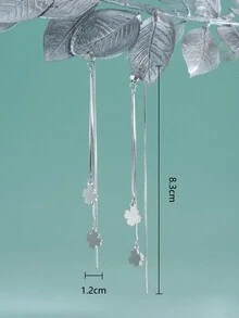 1 對簡約 925 銀四葉草長鏈吊式穿線耳環流蘇耳環適合女士日常佩戴 - 銀色 - 查看 2