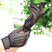 1pair Ladies' Lace & Fishnet Stretchy Gloves, Sex And Elegant Style Thin Gloves For Wedding Dress - Black - View 6