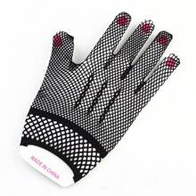 1pair Ladies' Lace & Fishnet Stretchy Gloves, Sex And Elegant Style Thin Gloves For Wedding Dress - Black - View 8