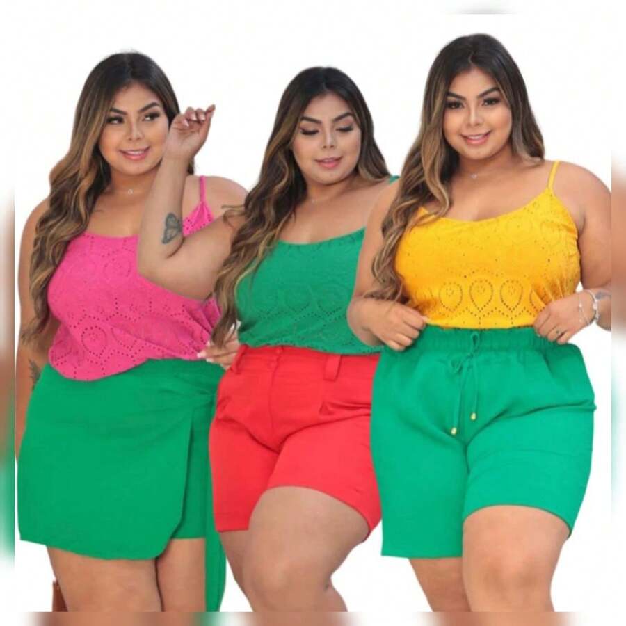 Kit De 3 Blusas Con Encaje, Estilo De De Moda Femenina De Talla Grande Con Tirantes Finos - Multicolor - Ver 1