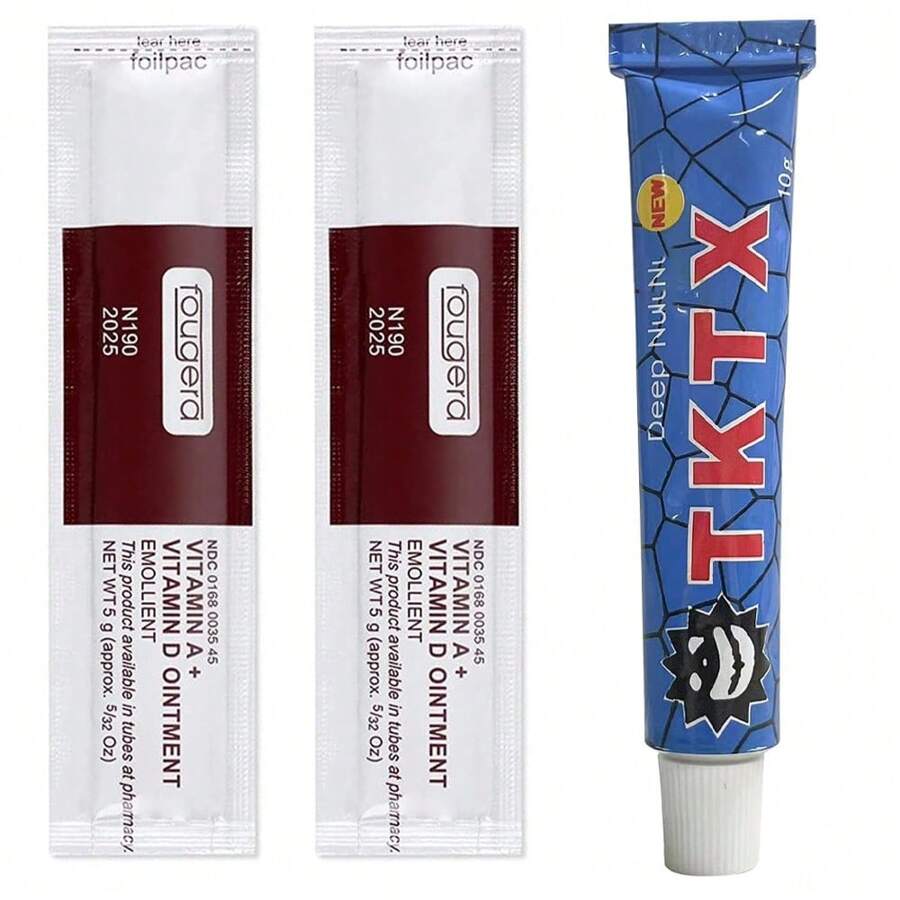 2入組紋身護理霜+1入組/套麻霜套裝,藍色,用於紋身前麻和護理,高效修復紋身用膏,閃爍的護膚霜,麻霜 - 藍色 - 查看 1