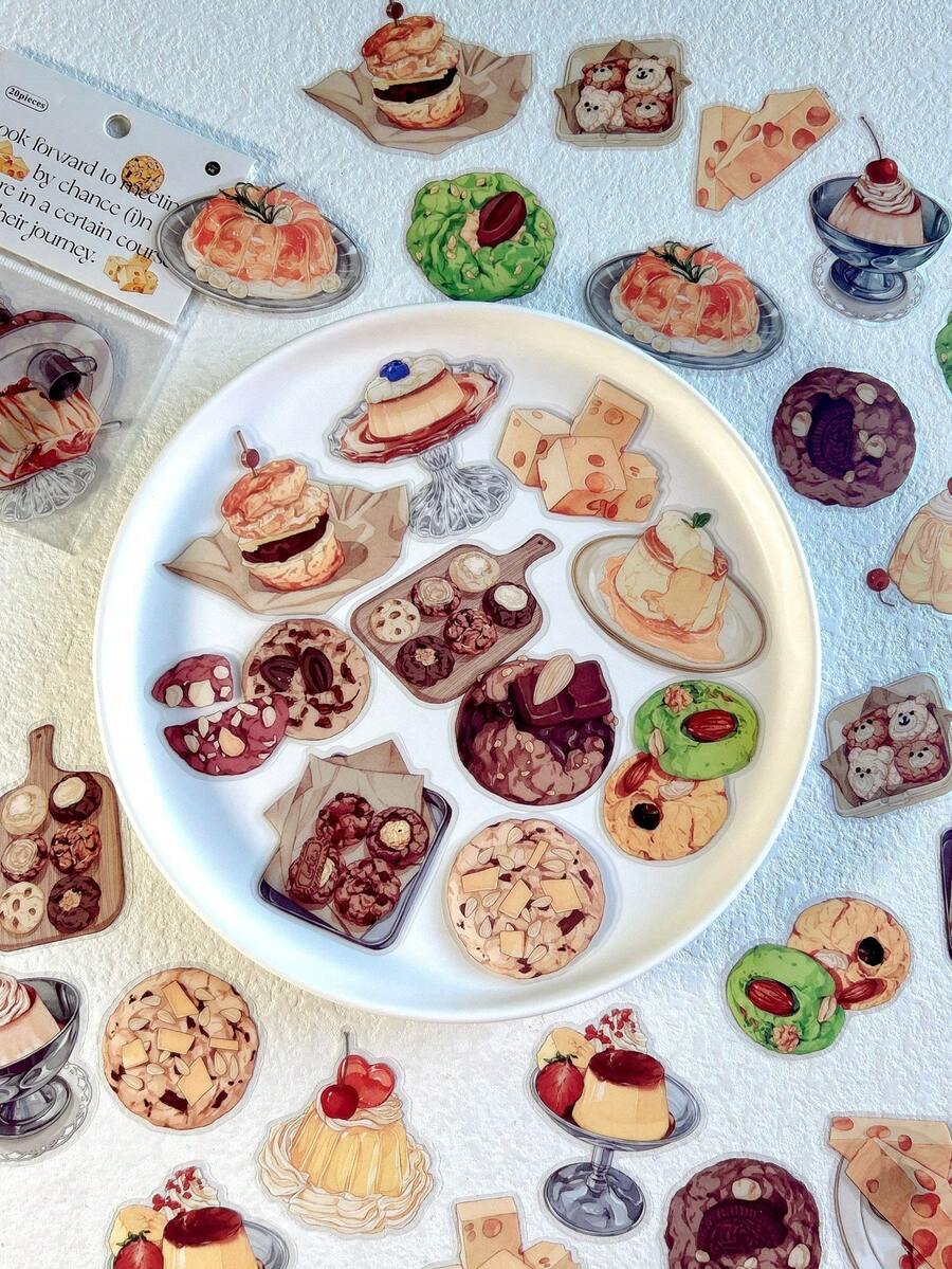 20 件/包咖啡和甜點主題寵物貼紙適用於筆記本、剪貼簿、相簿的 Diy 裝飾