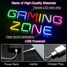 1件装游戏区霓虹灯招牌，电竞游戏个性化背光霓虹灯招牌，装饰照明墙面LED艺术霓虹灯招牌家居装饰，电竞氛围装饰，电竞游戏室装饰艺术品，节日礼物 - 彩色 - 查看 3