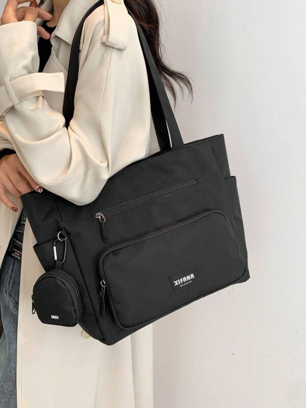 2pcs/Set Tote Bag,Nylon Waterproof Bag With Multiple Pockets,Practical Shoulder Bag,Handbag For Women,With Coin Purse,School Bag,Large Capacity,Portable,For Teen Girls Women College Students,White-Collar Workers,Perfect For Work,Back To School,Middle School,High School,College,Vacation, School Bag With Pouch For Women
