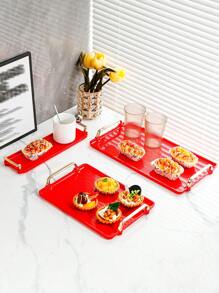 1pc Home Use Tray Set For Tea, Cup Holder, And Fruit Plate. Living Room Creative Plastic Serving Tray - Red - View 1