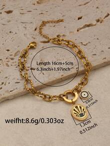 1pc Fashionable Personalized Evil Eye Stainless Steel Geometric Texture Bracelet - Multicolor - View 11