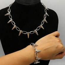 个性化嘻哈子弹铆钉金属粗链简约时尚手链/项链套装 - 鉚釘飾品 - 查看 1