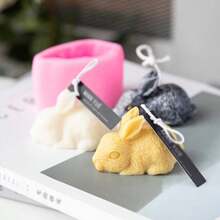 1/2个可爱兔子硅胶蜡烛模具，DIY可爱动物造型树脂、石膏、粘土、肥皂工艺模具，家居装饰工艺品，送给家人和朋友的礼物，节日派对 - 兔子 - 查看 2