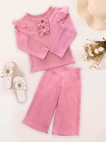 CONJUNTO PARA NIÑA BLUSA CON OLAN - Rosa Pálido - Ver 1