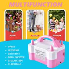 Bomba de Globo de Aire eléctrica, Inflador de Globos con Modo Automático y Semiautomático, Bomba Portátil de Doble Boquilla para Decoración de Fiestas Cumpleaños Bodas y Festivales, Inflador de Globos para Decoración, Fiesta , Navideña - Rosa - Ver 5