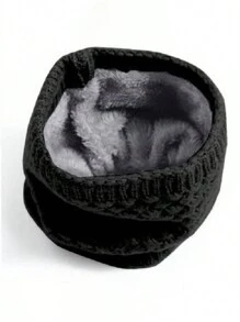 1 件女士纯色加厚单环保暖内衬冬季针织保暖围巾 - 黑色 - 查看 1