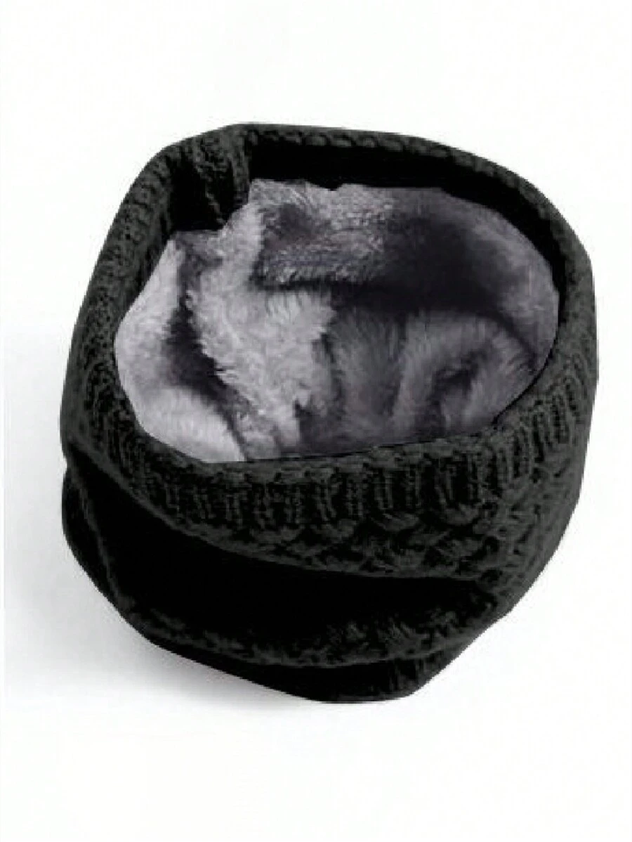 1 件女士纯色加厚单环保暖内衬冬季针织保暖围巾 - 黑色 - 查看 1