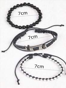 1pc Natural Stone Black Chain Bracelet For Men - Multicolor - View 11
