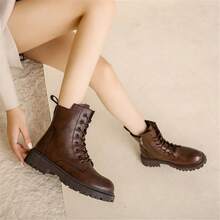 厚底内增高靴女ins时尚英伦风短靴秋冬季新款百搭显瘦靴子 - 棕色 - 查看 2