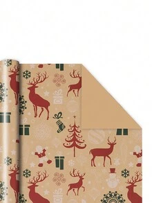 1pc Cowhide Gift Wrapping Paper With Colored Printing For Christmas & Festival Gift Box Wrapping - Multicolor - View 8