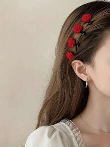 10Pcs  Red Velvet Rose Hair Clips For Women Small Flower Hairpins Girls Elegant Hair Clip Pin Barrettes Wedding Hair Accessories Cute - Rose Red - View 4