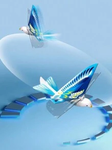 flykirin 1pc Self Flying eBird toy,Flight simulation. Bright lights.Adjust the control yaw to the left/right to control the directions of the flying bird hovering back to you.Portable Electric Bird Kit: The self-fly bird set includes a green parrot drone and a USB cord. The bionic bird robot that flaps wings to fly like a real bird. 20 minutes charging for 20 minutes flying. - Multicolor - View 4