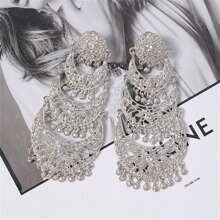 1 对优雅长流苏镂空星星和月亮吊坠耳环，阿拉伯风格新娘首饰，适合女性婚礼派对约会礼物 - 金黃色 - 查看 8