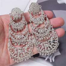 1 对优雅长流苏镂空星星和月亮吊坠耳环，阿拉伯风格新娘首饰，适合女性婚礼派对约会礼物 - 金黃色 - 查看 10