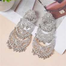 1 对优雅长流苏镂空星星和月亮吊坠耳环，阿拉伯风格新娘首饰，适合女性婚礼派对约会礼物 - 金黃色 - 查看 9