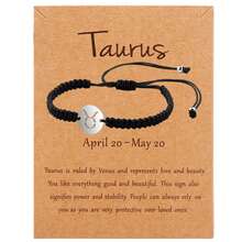 1pc Women's Handmade Woven Stainless Steel 12 Constellations Bracelet With Card For Birthday Gift - Black - View 4