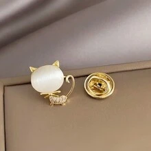 1只可愛的小貓蝴蝶結胸針,鑲有人造鑽石 - 時尚的鑽石釘針,適用於女裝和飾品 - 金色 - 查看 4