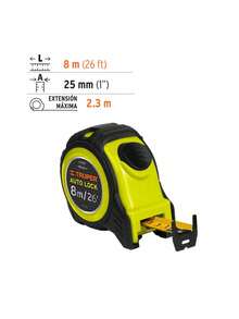 Auto-Lock Tape Measure Against Impacts 8 M Tape 25 Mm, Truper FA-8M 10749 - Black - View 3