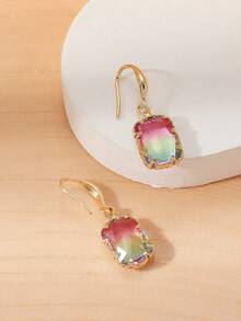 2 件迷人時尚雙面彩色玻璃吊墜耳環,優雅女士珠寶,節日禮物