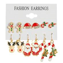 12pcs/set Christmas Earrings Santa Claus Reindeer Bell Shape Oil Drip Earrings With Gift Box - Multicolor - View 5