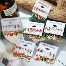 12pcs/set Christmas Earrings Santa Claus Reindeer Bell Shape Oil Drip Earrings With Gift Box - Multicolor - View 1