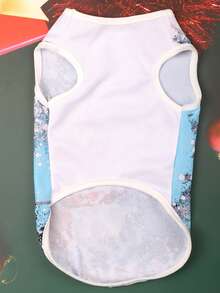 新款聖誕卡通網眼短袖小狗,透氣網布日常寵物服裝 - 藍色 - 查看 4