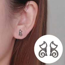 1對不鏽鋼簡約寵物貓耳環,可愛甜美動物簡約珠寶,適用於派對、結婚周年紀念