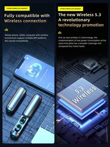 True Wireless Stereo Earbuds, TWS Headset With Touch Control Built-In Microphone,HiFi Sound Quality, LED Digital Display Charging Case,For Smartphones- Black - Black - View 5