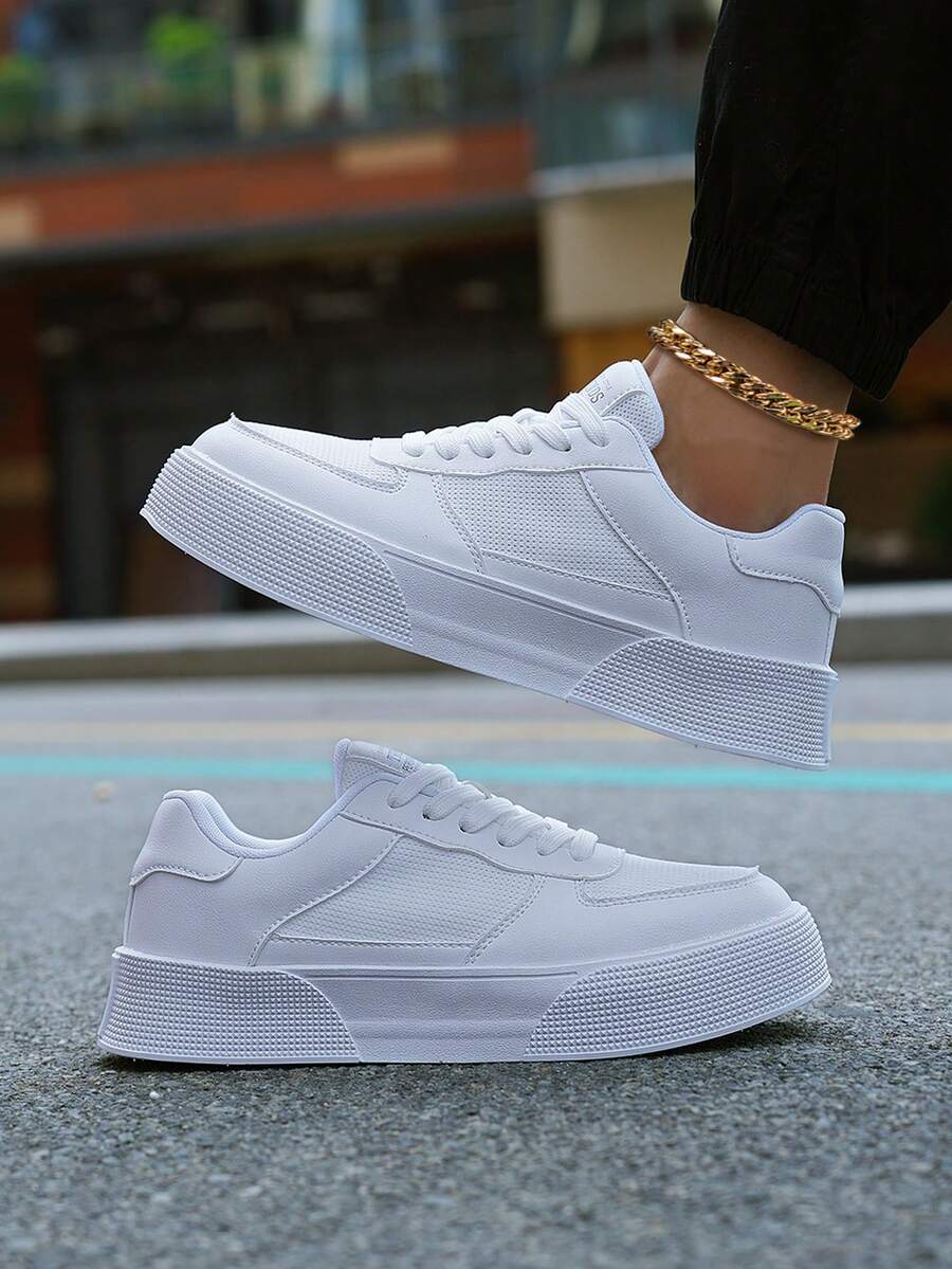 New Men's Leather Waterproof Thick-soled Elevator Slip-resistant Comfortable Wear Resistant Sports Walking Shoes - White - View 1