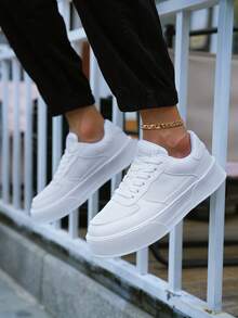 New Men's Leather Waterproof Thick-soled Elevator Slip-resistant Comfortable Wear Resistant Sports Walking Shoes - White - View 2