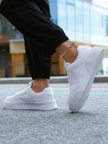 New Men's Leather Waterproof Thick-soled Elevator Slip-resistant Comfortable Wear Resistant Sports Walking Shoes - White - View 6