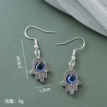 Vintage Bohemian Eye Of Angel & Palm Design Women's Decorative Earhook Earrings - Antique Silver - View 6