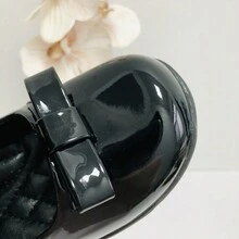 少女專用光澤皮平底珍鞋,帶蝴蝶結裝飾-學校鞋款 - 黑色 - 查看 4