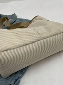 Bolso De Mano De Terciopelo Para Mujer, De Gran Tamaño Con Diseño De Bloques De Color, Bolso Estilo Universitario - Beis - Ver 6