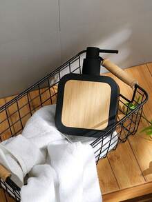 1入裝有竹木裝飾的乳液瓶,可裝洗碗液、手霜等液體,旅行必備包裝,浴室和廚房櫥櫃臺面使用