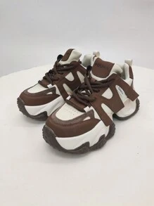 Women's Thick-soled Elevating Chunky Shoes For All Seasons; 2023 Spring And Autumn New Styles, Student Streetwear With Laces, Sports And Casual Shoes For Winter, Versatile Chunky Sneakers - Brown - View 5