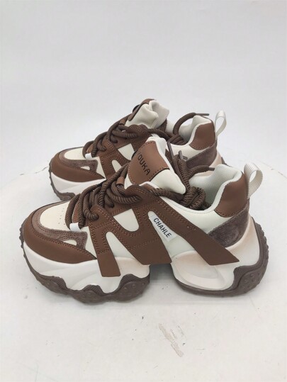 Scarpe Robuste Rialzate Da Donna Con Suola Spessa Per Tutte Le Stagioni; 2023 Nuovi Stili Primaverili E Autunnali, Streetwear Per Studenti Con Lacci, Scarpe Sportive E Casual Per L'inverno, Versatili Sneakers Robuste