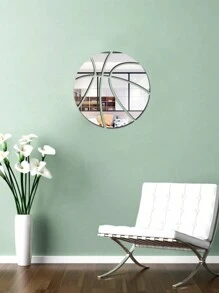 1 pegatina de pared de superficie de espejo con diseño de baloncesto, pegatina de espejo redonda de PMMA para decoración del hogar - Plateado - Ver 6