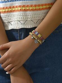 2入組復古時尚鋅合金和蠟繩編織手鍊,男士日常配戴