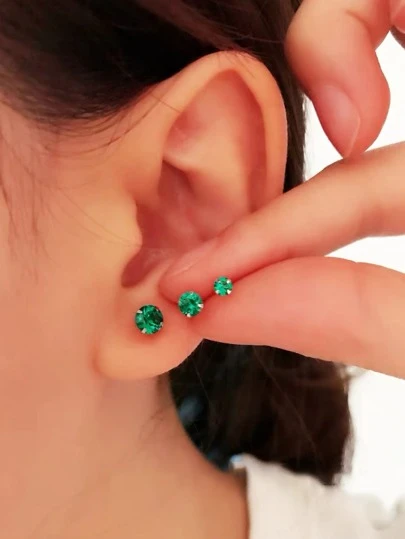 Juego De Aretes De Esmeralda De Plata Esterlina | Aretes De Moda Sin Alergias Con Baño De Oro Blanco | Aretes De Esmeralda De Circonita Cúbica Verde Para Mujeres Y Hombres Con Opciones De Tamaño 4(3mm,4mm,5mm,6mm)