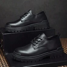男士复古简约时尚正装鞋，适合外出、约会和婚礼，英伦风格 - 黑色 - 查看 2